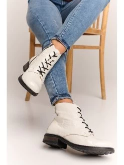 Leder-Boots In Weiß/ Schwarz -Günstiges Schuh Himmel Geschäft bosccolo leder boots in weiss schwarz 4