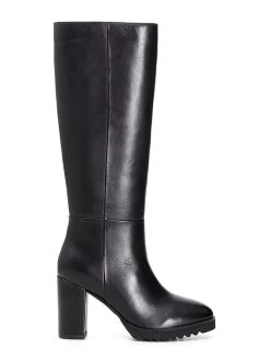 Café Noir Leder-Stiefel In Schwarz