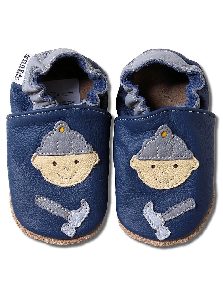 Leder-Krabbelschuhe "Bauarbeiter" In Dunkelblau 1 Leder-Krabbelschuhe "Bauarbeiter" In Dunkelblau