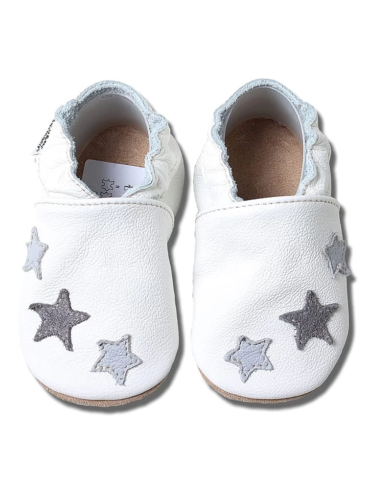 Leder-Krabbelschuhe In Grau/ Weiß 1 Leder-Krabbelschuhe In Grau/ Weiß