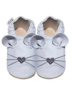 Leder-Krabbelschuhe "Maus" In Hellgrau