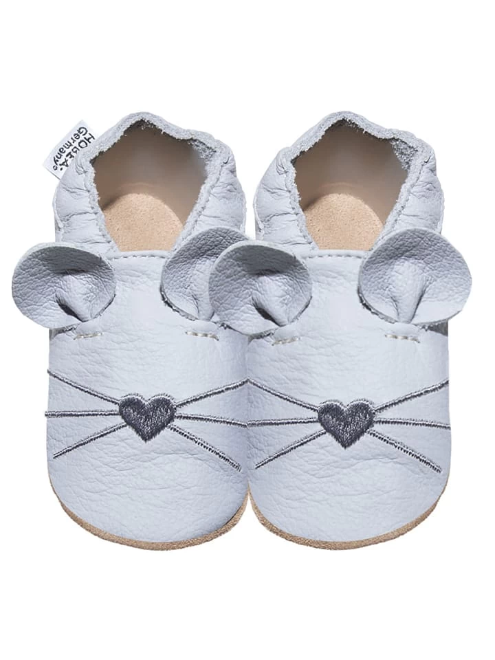 Leder-Krabbelschuhe "Maus" In Hellgrau 1 Leder-Krabbelschuhe "Maus" In Hellgrau