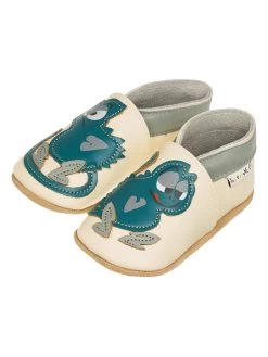 Leder-Krabbelschuhe "Chamäleon" In Weiß/ Blau