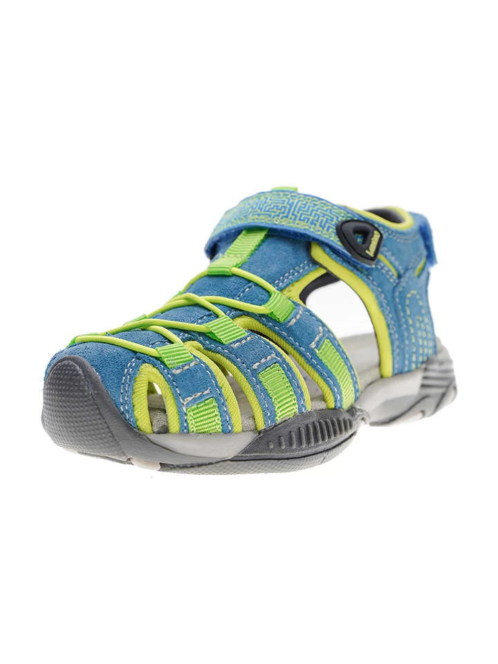 Leder-Halbsandalen In Türkis/ Gelb 2 Leder-Halbsandalen In Türkis/ Gelb – Bild 2