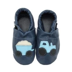 Hausschuhe / Lederpuschen Mit Traktor In Blau / Hellblau -Günstiges Schuh Himmel Geschäft pantau its a small world hausschuhe lederpuschen mit traktor in blau hellblau 2