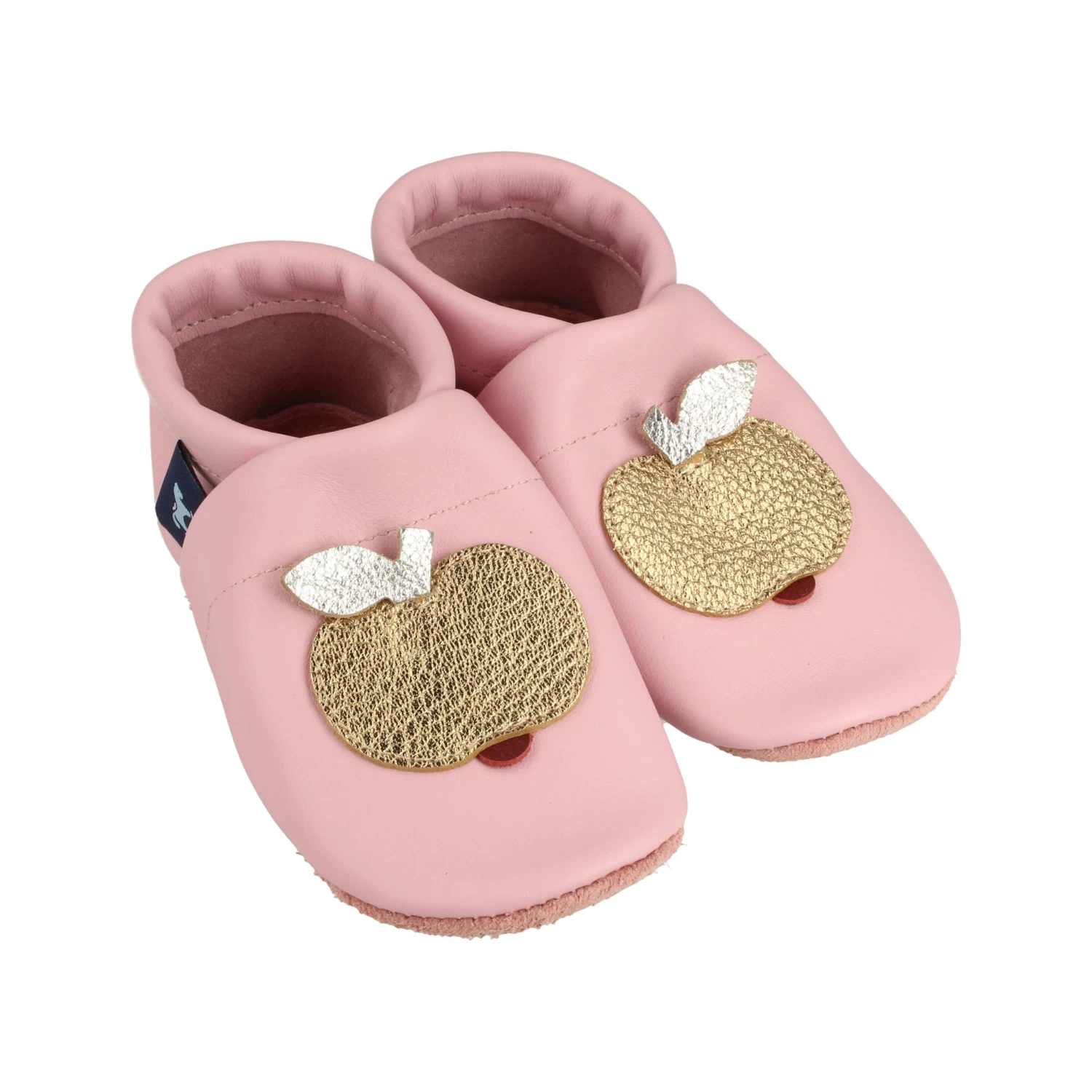 Krabbelschuhe / Lederpuschen Mit Apfel In Rosa / Gold 2 Krabbelschuhe / Lederpuschen Mit Apfel In Rosa / Gold – Bild 2