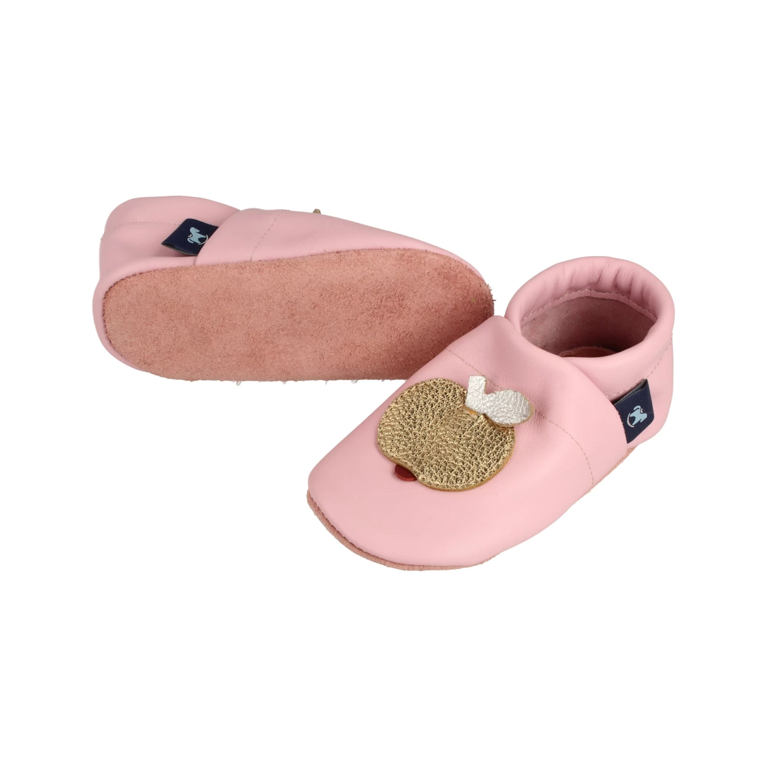 Krabbelschuhe / Lederpuschen Mit Apfel In Rosa / Gold 4 Krabbelschuhe / Lederpuschen Mit Apfel In Rosa / Gold – Bild 4