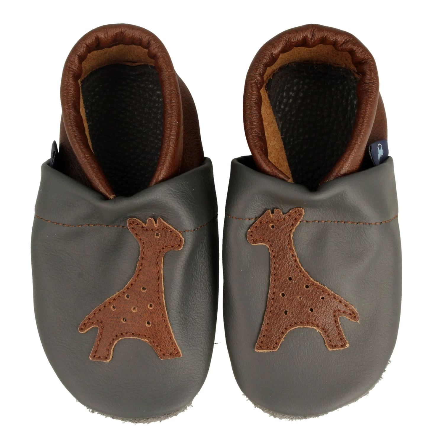 Krabbelschuhe / Lederpuschen Mit Giraffe In Grau / Braun 2 Krabbelschuhe / Lederpuschen Mit Giraffe In Grau / Braun – Bild 2