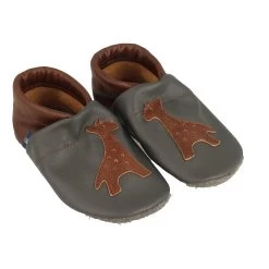 Krabbelschuhe / Lederpuschen Mit Giraffe In Grau / Braun