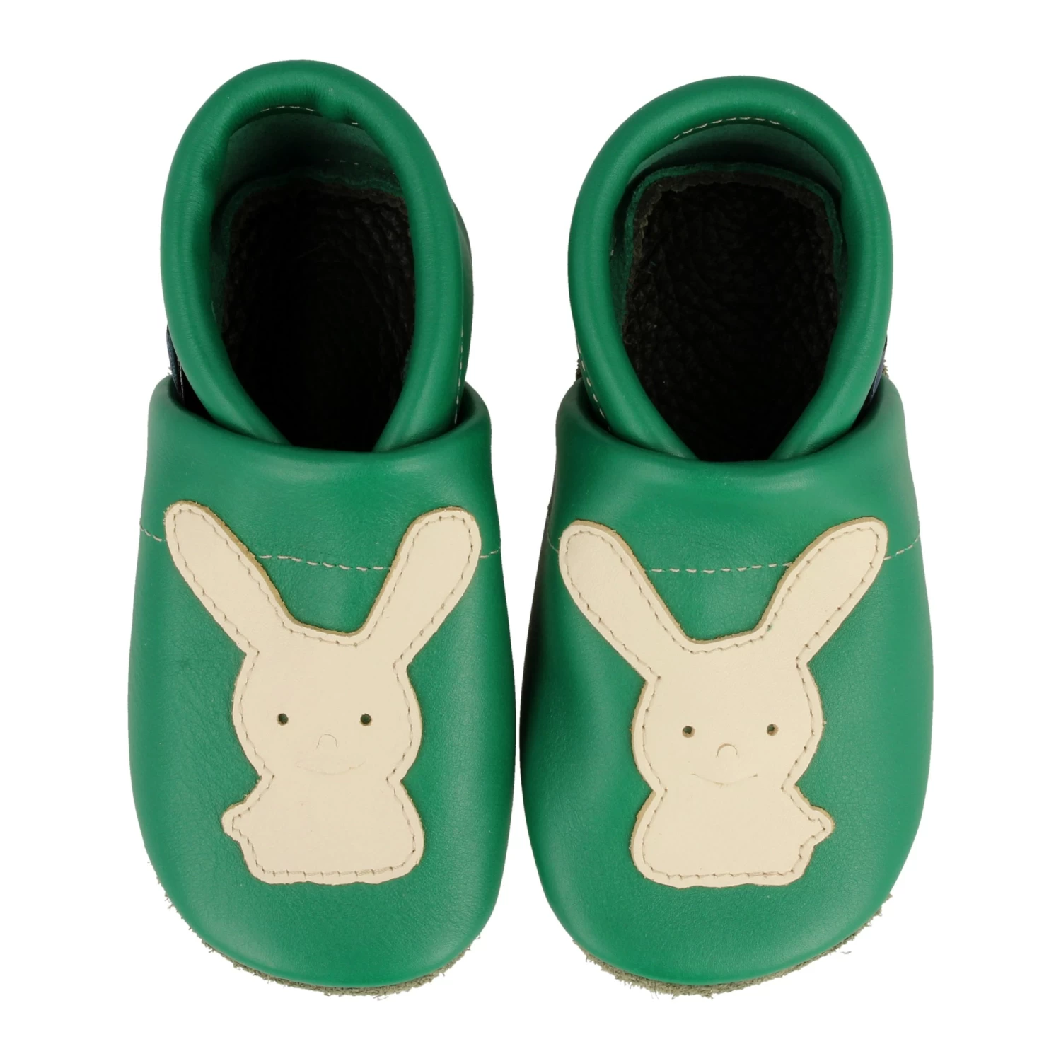 Krabbelschuhe / Lederpuschen Mit Hase In Grün / Beige 2 Krabbelschuhe / Lederpuschen Mit Hase In Grün / Beige – Bild 2