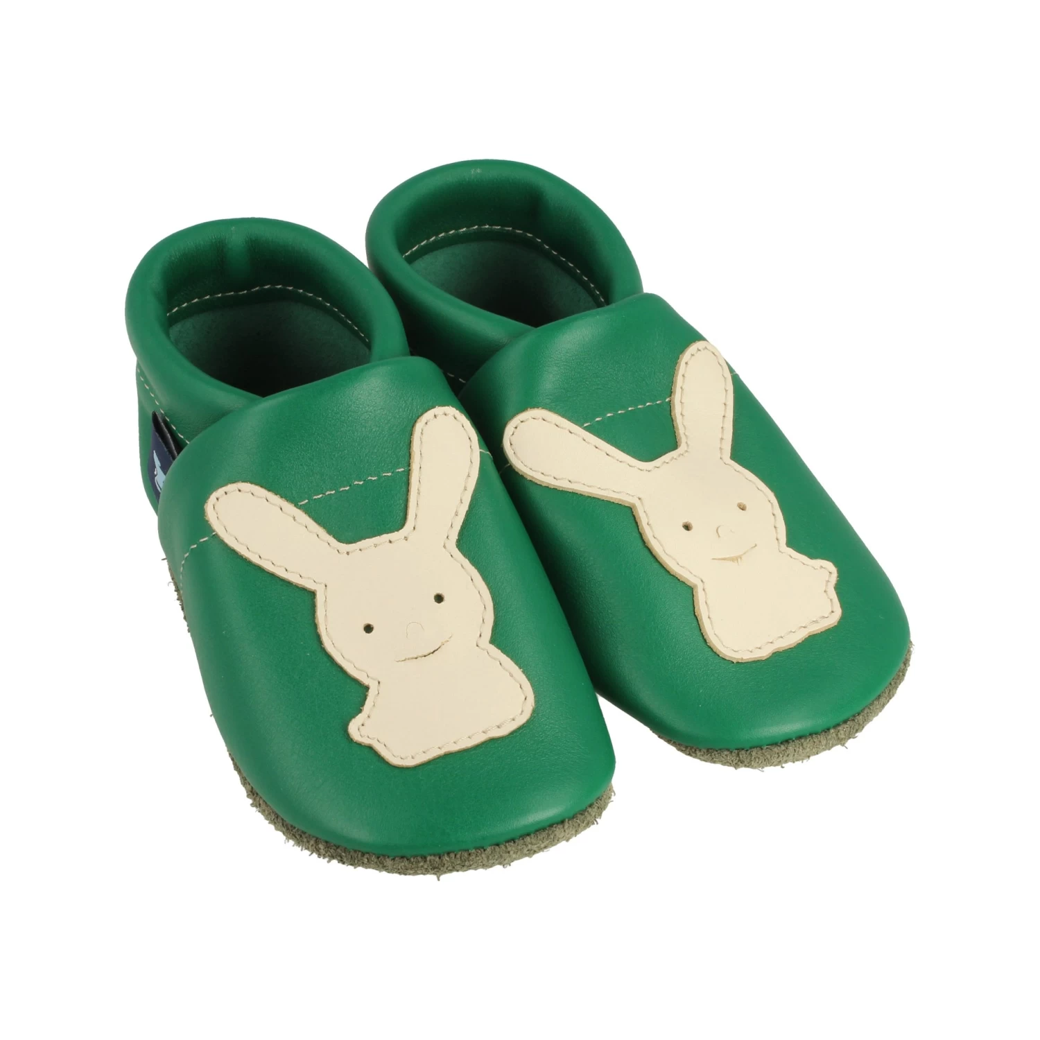 Krabbelschuhe / Lederpuschen Mit Hase In Grün / Beige 1 Krabbelschuhe / Lederpuschen Mit Hase In Grün / Beige