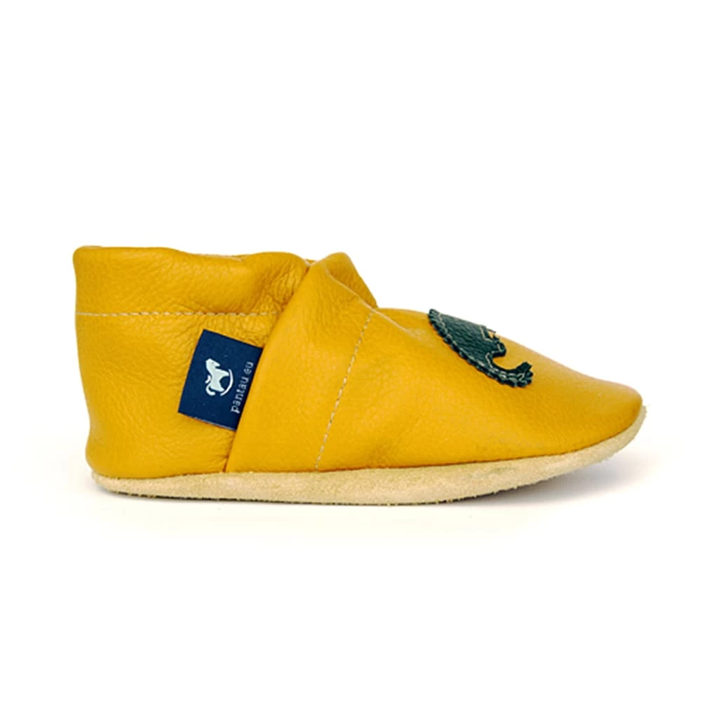Krabbelschuhe / Lederpuschen Mit Krokodil In Gelb / Grün 4 Krabbelschuhe / Lederpuschen Mit Krokodil In Gelb / Grün – Bild 4