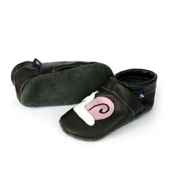 Krabbelschuhe / Lederpuschen Mit Schnecke In Dunkelbraun / Weiß -Günstiges Schuh Himmel Geschäft pantau its a small world krabbelschuhe lederpuschen mit schnecke in dunkelbraun weiss 2