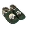 Krabbelschuhe / Lederpuschen Mit Traktor In Grün / Silber