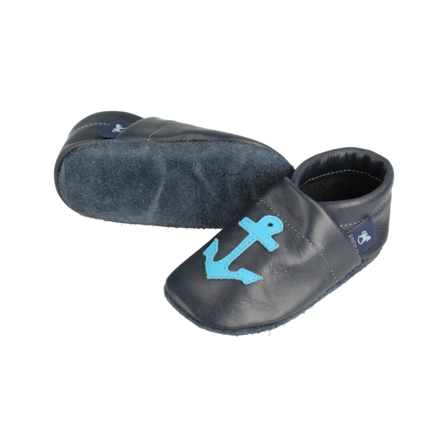 Lauflernschuhe / Lederpuschen Mit Anker In Blau / Hellblau 2 Lauflernschuhe / Lederpuschen Mit Anker In Blau / Hellblau – Bild 2