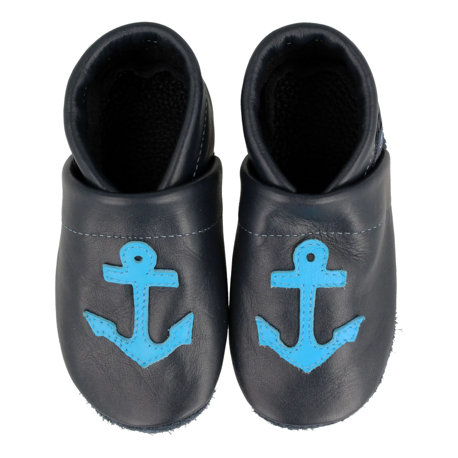 Lauflernschuhe / Lederpuschen Mit Anker In Blau / Hellblau 3 Lauflernschuhe / Lederpuschen Mit Anker In Blau / Hellblau – Bild 3