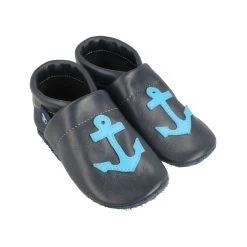 Lauflernschuhe / Lederpuschen Mit Anker In Blau / Hellblau