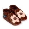Lauflernschuhe / Lederpuschen Mit Blume In Braun / Rosa