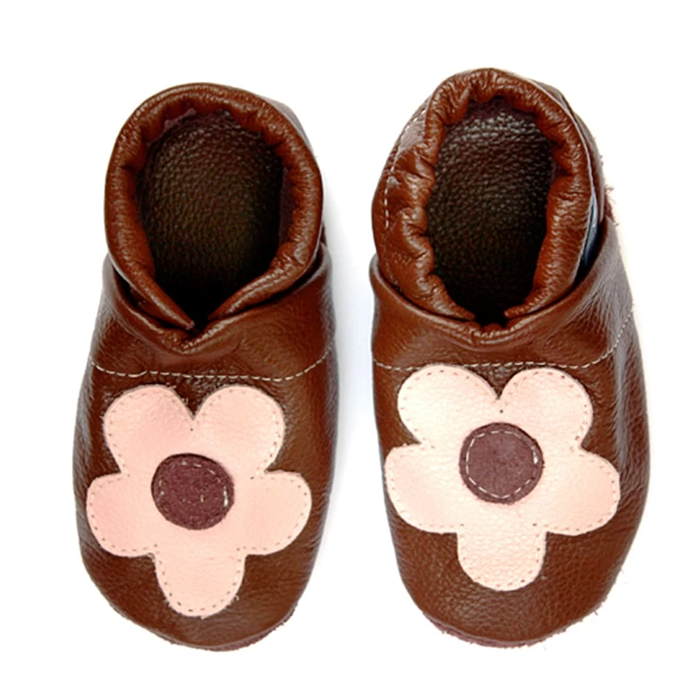 Lauflernschuhe / Lederpuschen Mit Blume In Braun / Rosa 3 Lauflernschuhe / Lederpuschen Mit Blume In Braun / Rosa – Bild 3