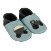 Lauflernschuhe / Lederpuschen Mit Traktor In Hellblau / Grau
