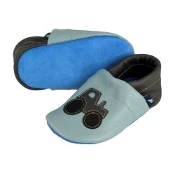 Lauflernschuhe / Lederpuschen Mit Traktor In Hellblau / Grau -Günstiges Schuh Himmel Geschäft pantau its a small world lauflernschuhe lederpuschen mit traktor in hellblau grau 2