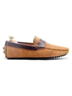 Leder-Mokassins In Camel/ Dunkelbraun