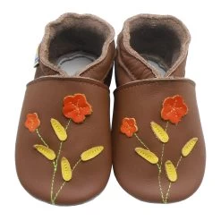 Leder-Krabbelschuhe "2 Blumen" In Braun