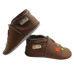 Leder-Krabbelschuhe "2 Blumen" In Braun -Günstiges Schuh Himmel Geschäft yalion leder krabbelschuhe 2 blumen in braun 4