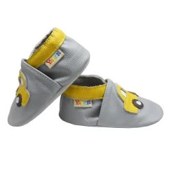 Leder-Krabbelschuhe "Auto" In Gelb / Hellgrau -Günstiges Schuh Himmel Geschäft yalion leder krabbelschuhe auto in gelb hellgrau 4