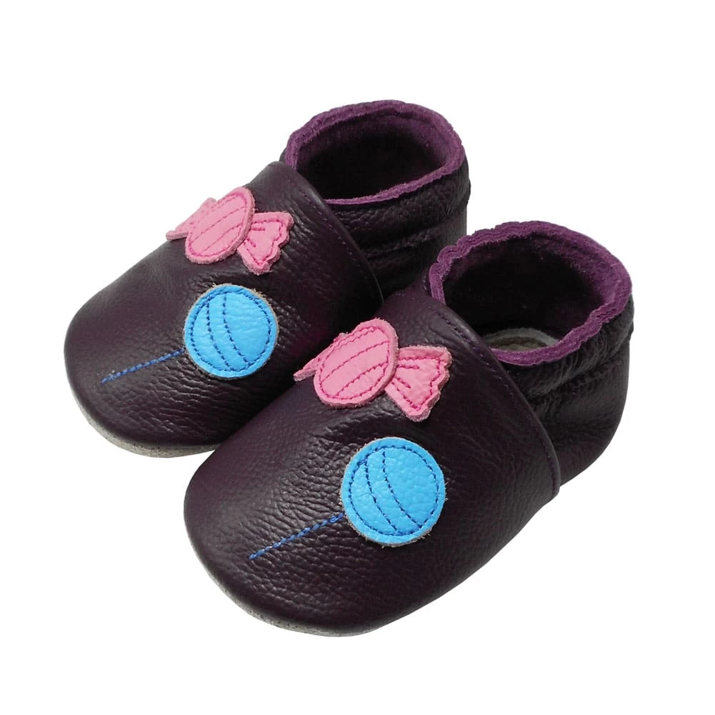 Leder-Krabbelschuhe "Bonbons" In Dunkellila 2 Leder-Krabbelschuhe "Bonbons" In Dunkellila – Bild 2