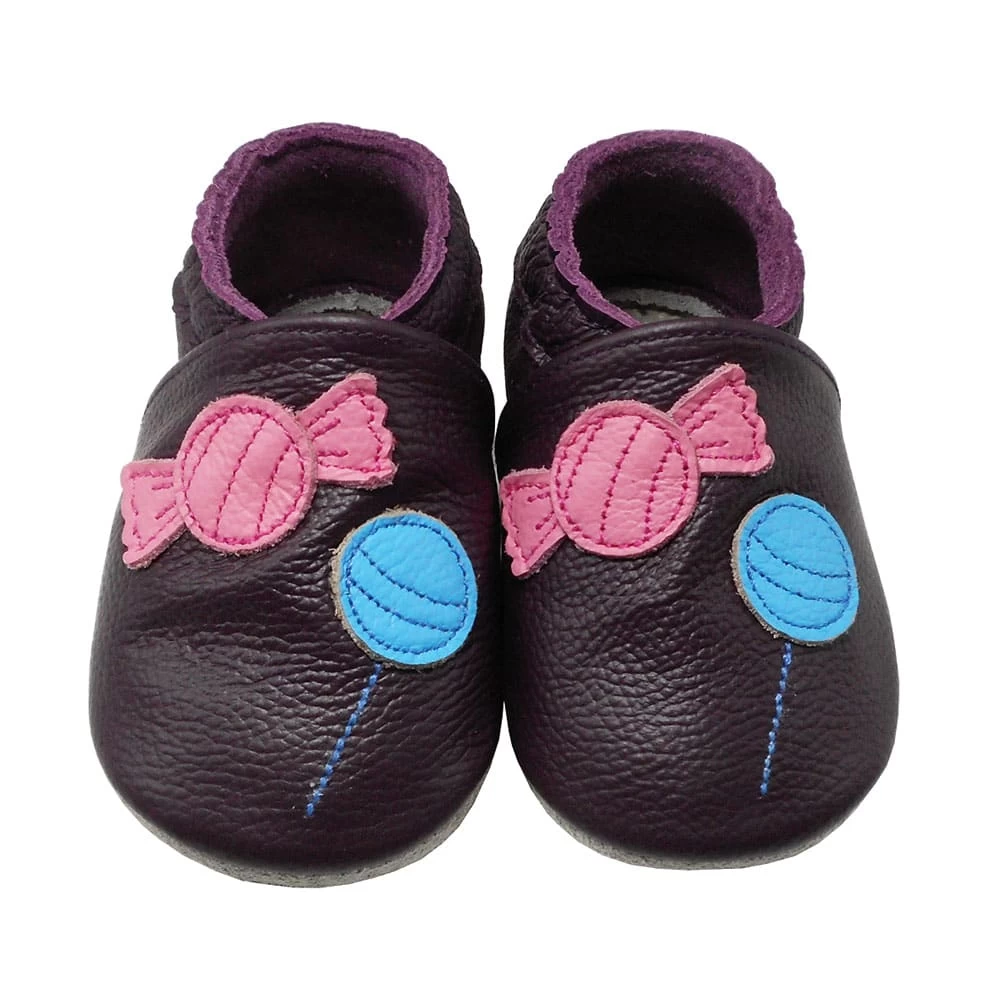 Leder-Krabbelschuhe "Bonbons" In Dunkellila 1 Leder-Krabbelschuhe "Bonbons" In Dunkellila