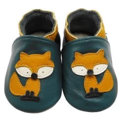 Leder-Krabbelschuhe "Fuchs Mit Schwanz" In Petrol